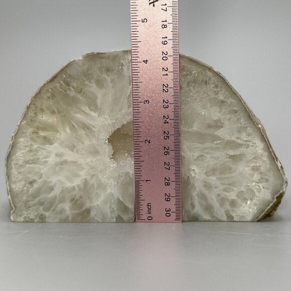 Agate Bookends, Druzy, Geode Center, White, Gray Layers, Cream Banding (RE) - Picture 9 of 10